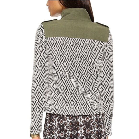 Ella Moss Minka Utility Jacket Olive Textile Sleeves Back Zip Snap Linen Size S - Picture 4 of 12